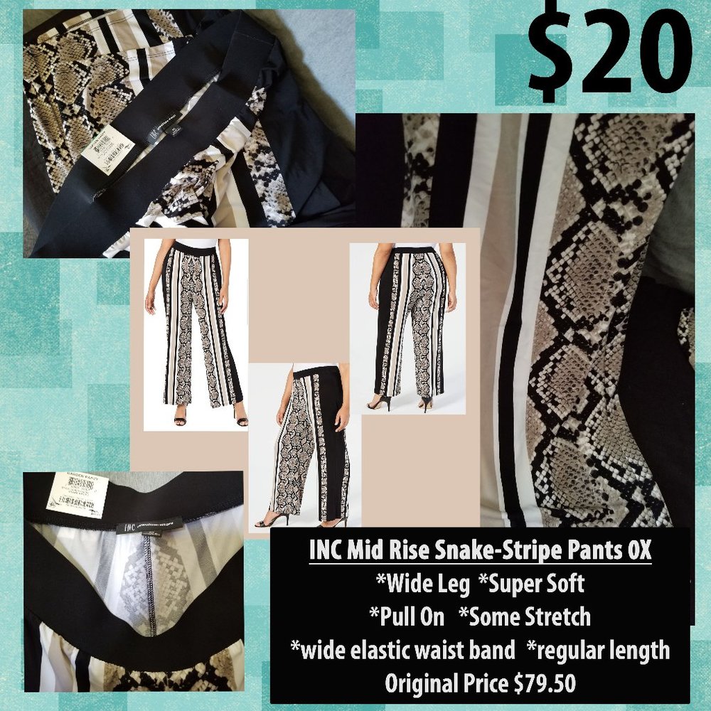 INC Mid Rise Snake/Stripe Pants 0X